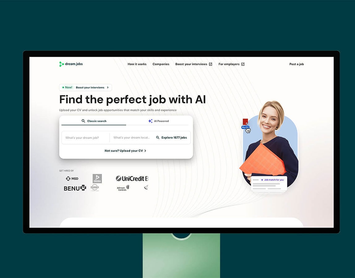 Dream.jobs platform on a desktop screen